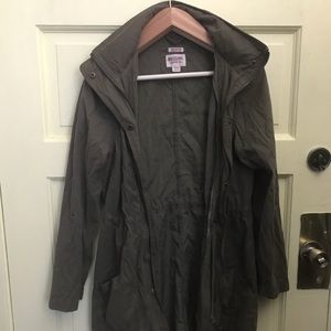 Olive Green Zip Away Hood Lightweight Anorak sz XL